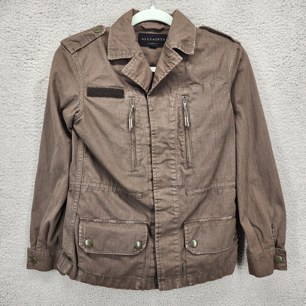 AllSaints Luke Military Jacket Brown Cotton Field Coat XS WO126L